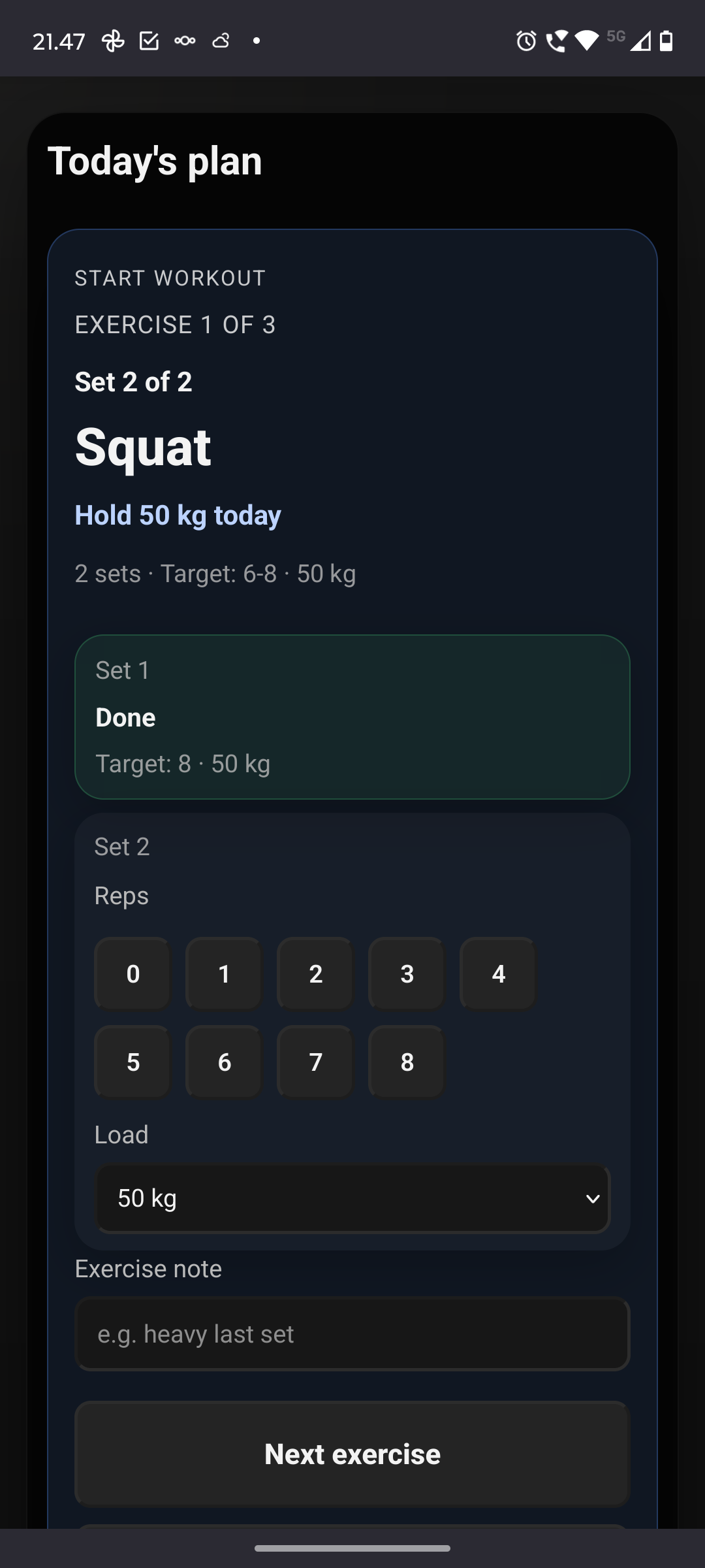 Træningsflow med aktiv timer i Sovereign Strength